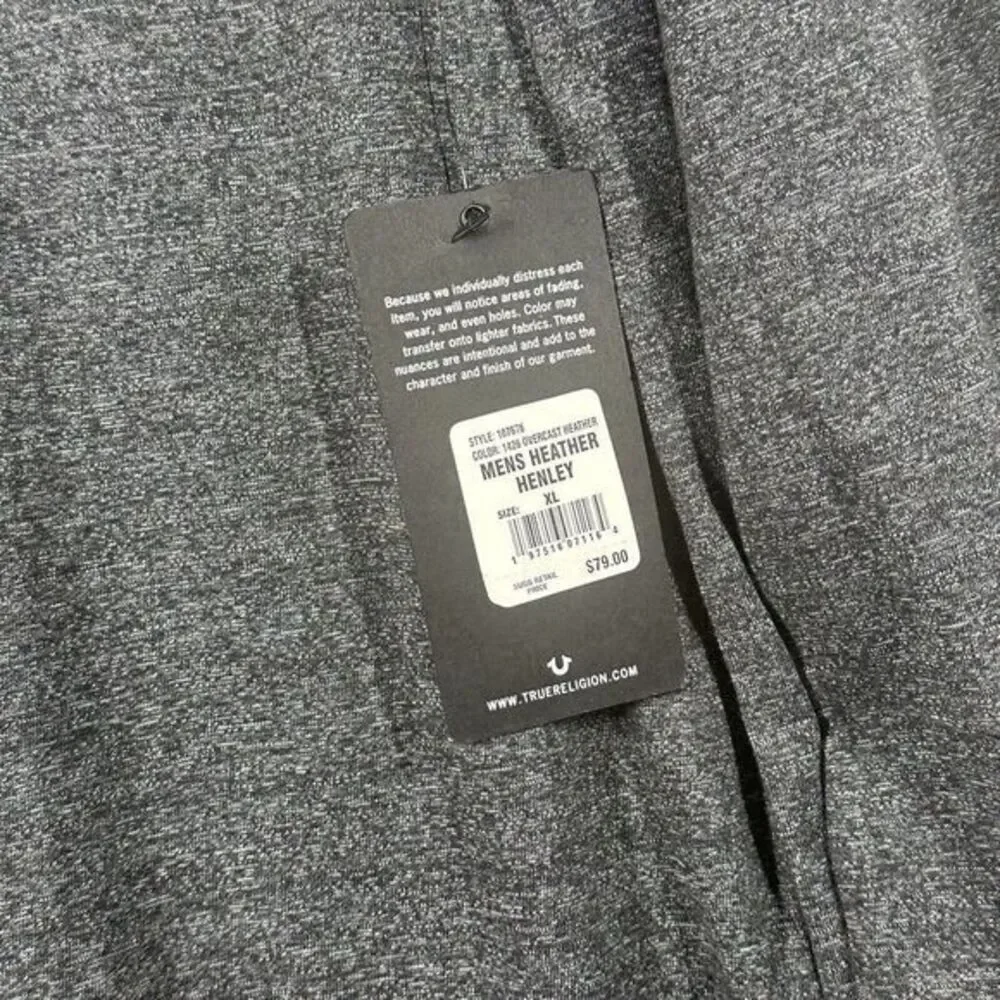 True Religion Waffle Weave‎ Button Henley Long Sleeve Shirt XL Gray